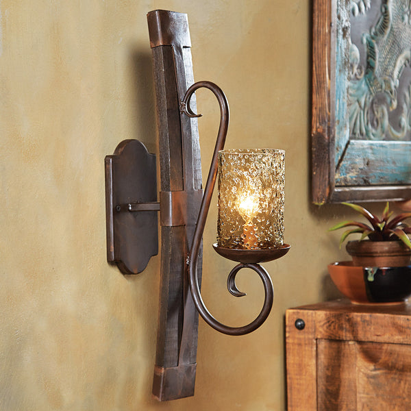 Tequila Barrel Fine Scroll Wall Sconce with Smoke Gray Glass
