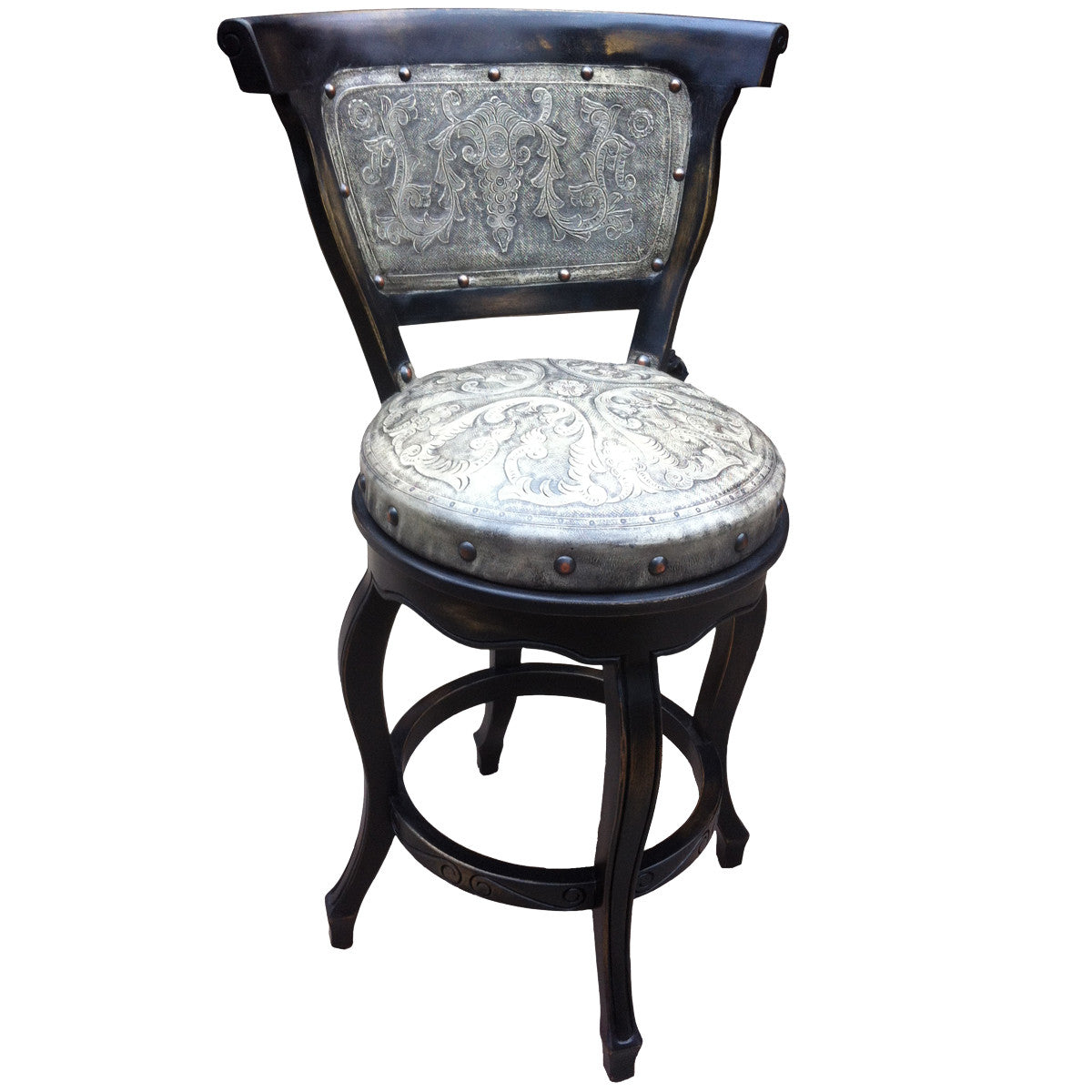 Spanish Heritage Swivel Barstool with Back - Ash