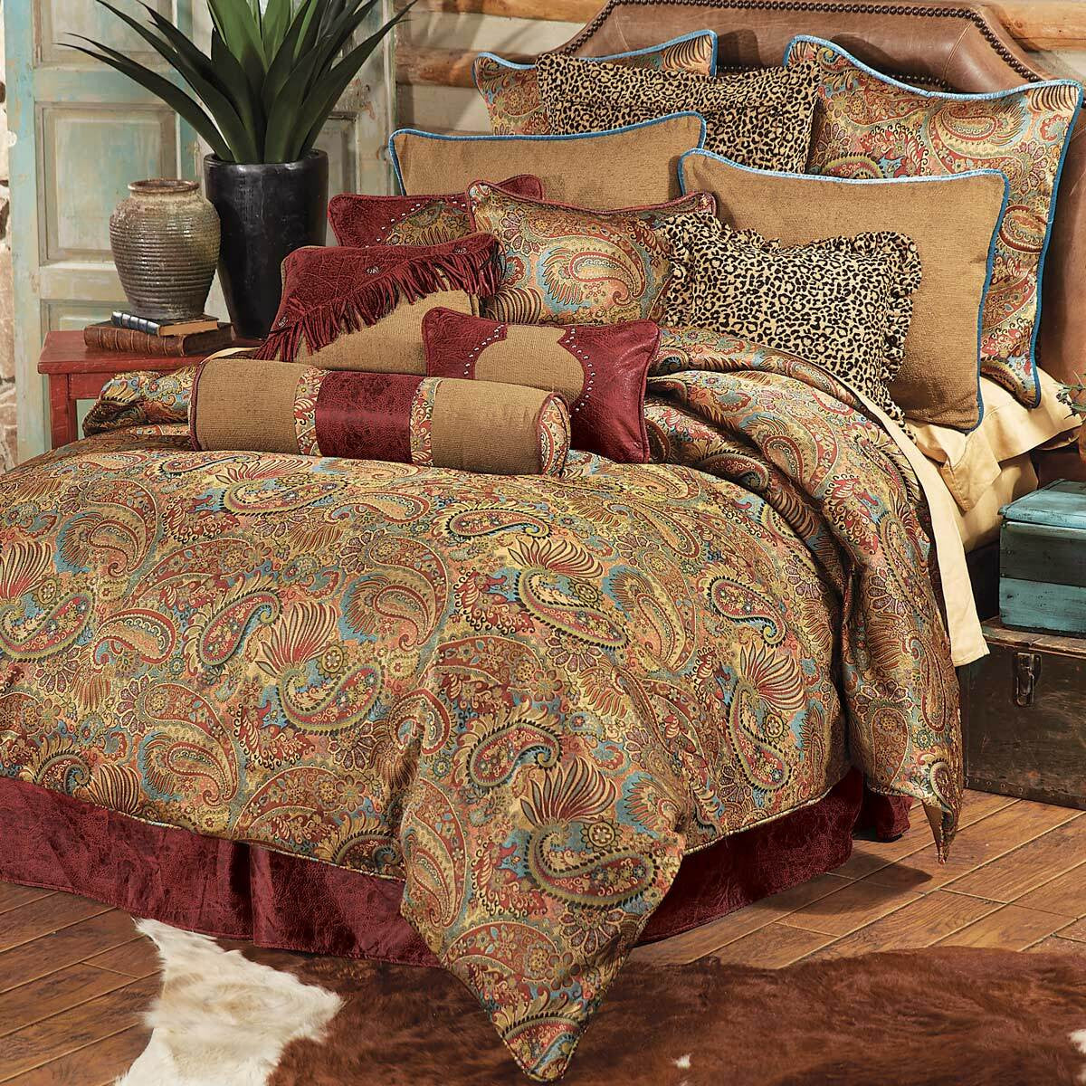 San Angelo Comforter Set with Red Bedskirt- Full