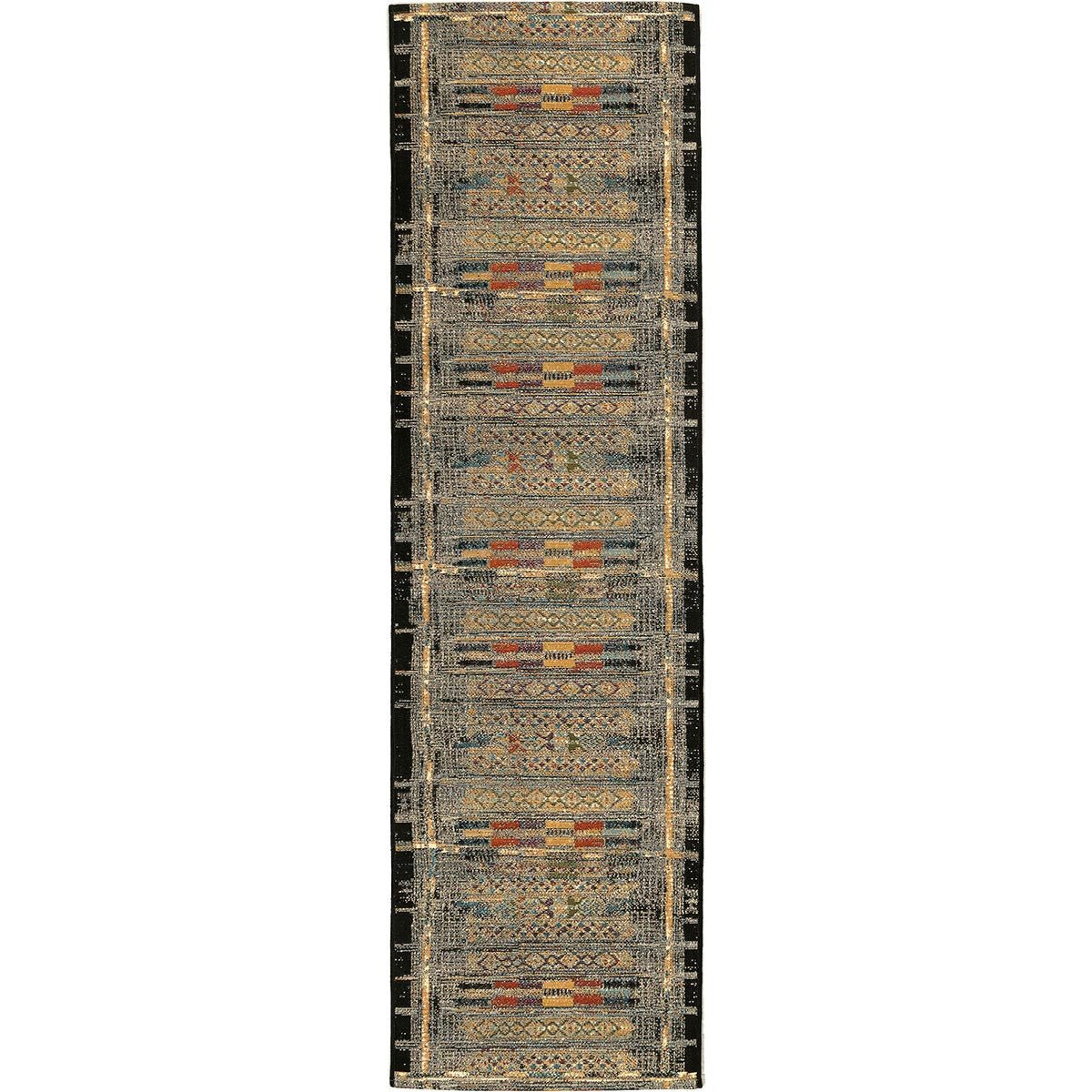 Tribal Stripes Black Indoor/Outdoor Rug - 2 x 8