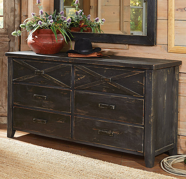 distressed dresser black Custom Barnwood Double X 6 Drawer Dresser, Southwestern Furniture from Lone Star Western Decor