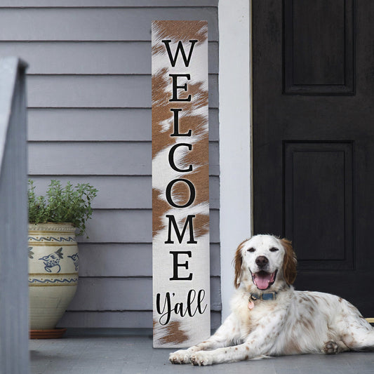 Cowhide Welcome Y'all Sign