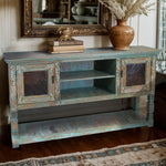 Montague Carved Buffet with Metal Panels - Turquoise