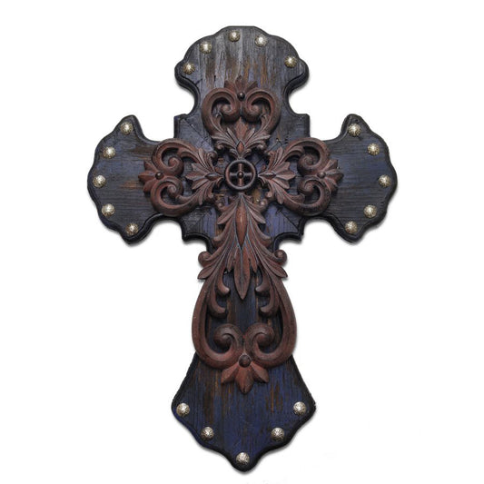 Ornate Distressed Blue & Metal Cross