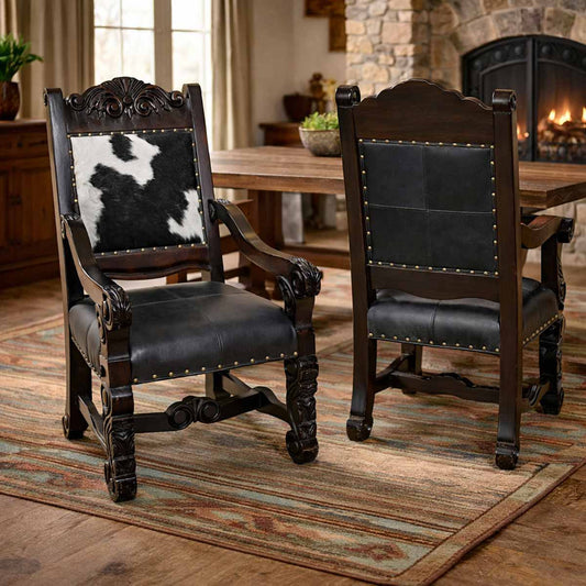 Del Rio Cowhide & Leather Upholstered Dining Chair with Arms