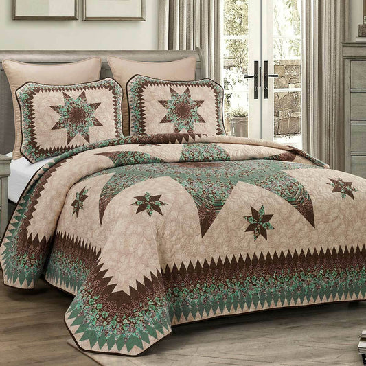 Aqua Star Quilt Bed Set - King