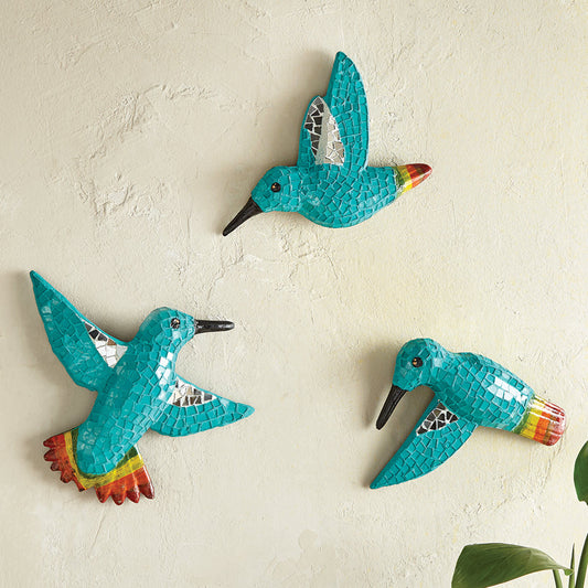 Mosaic Turquoise Hummingbird Wall Decor - Set of 3
