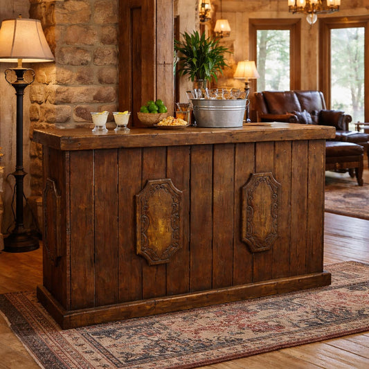 Montana Reclaimed Wood Bar with Hand Carved Detail