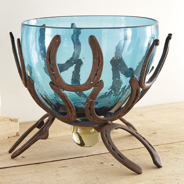 Horseshoe and Turquoise Glass Bowl - OVERSTOCK