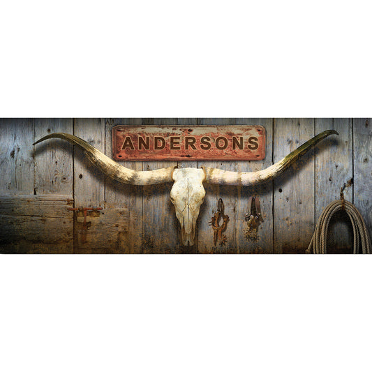 Longhorn & Barnwood Personalized Stretched Canvas - Small