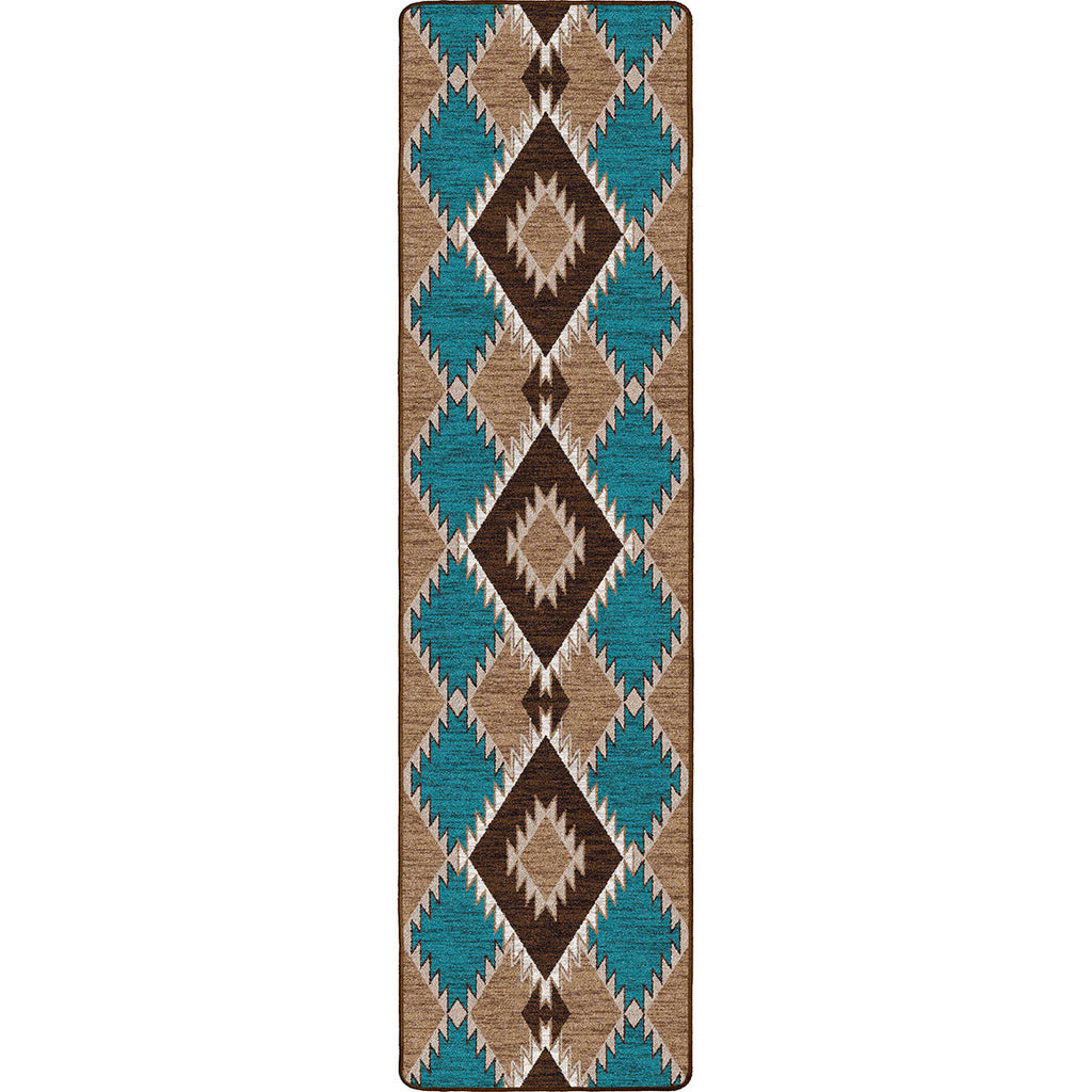 Southwestern Diamond Teal & Brown Rug - 2 x 8