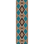 Southwestern Diamond Teal & Brown Rug - 2 x 8