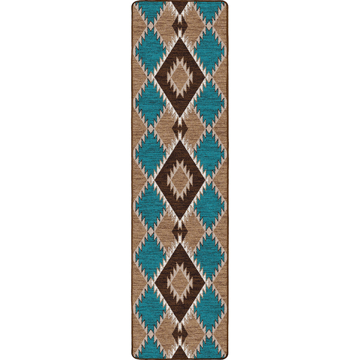 Southwestern Diamond Teal & Brown Rug - 2 x 8