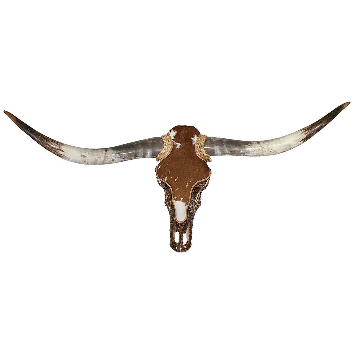 Authentic Longhorn Skull with Brown Cowhide & Copper Glass