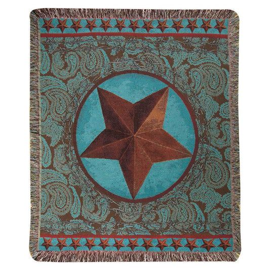 Turquoise Western Star Tapestry Throw