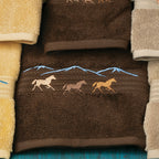 Running Horses Chocolate Embroidered Bath Towel - OUT OF STOCK UNTIL 07/29/2026