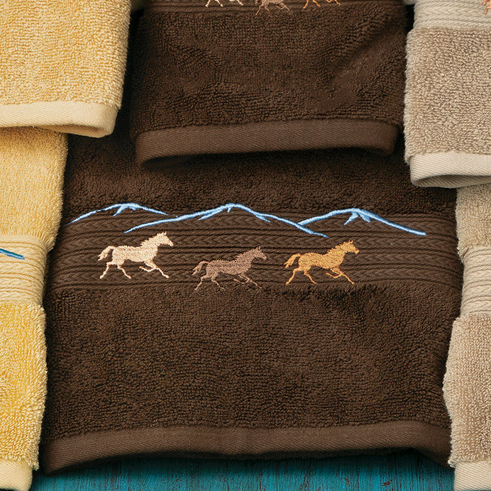 Running Horses Chocolate Embroidered Bath Towel - OUT OF STOCK UNTIL 07/29/2026