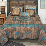 Turquoise Star & Barbed Wire Quilt Bed Set - King