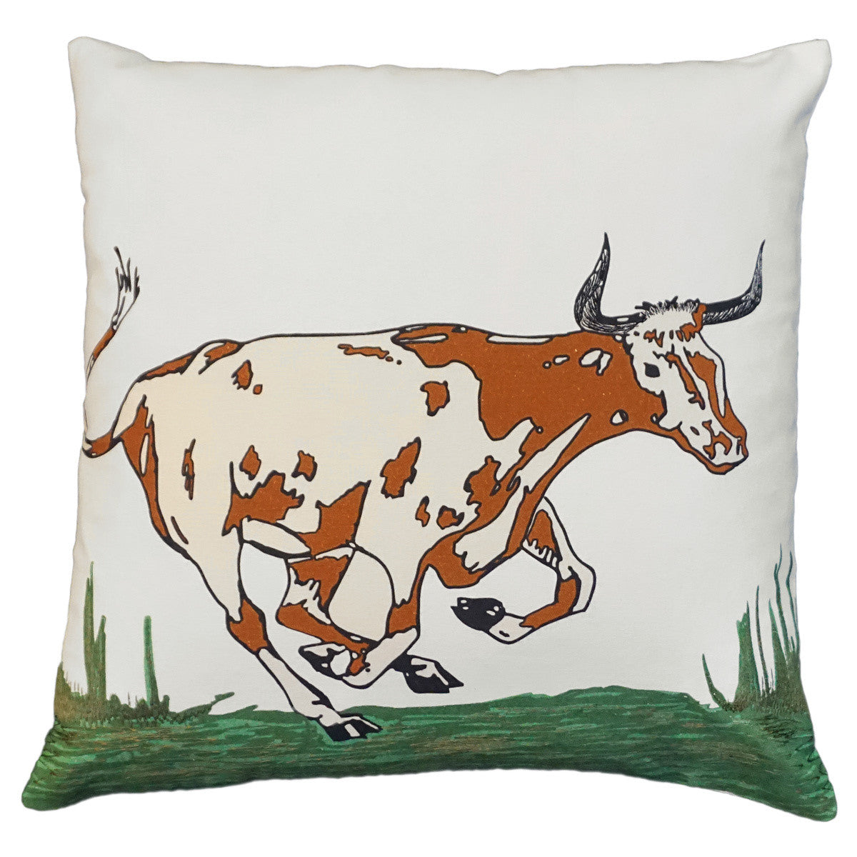 Longhorn Cow Embroidered Pillow