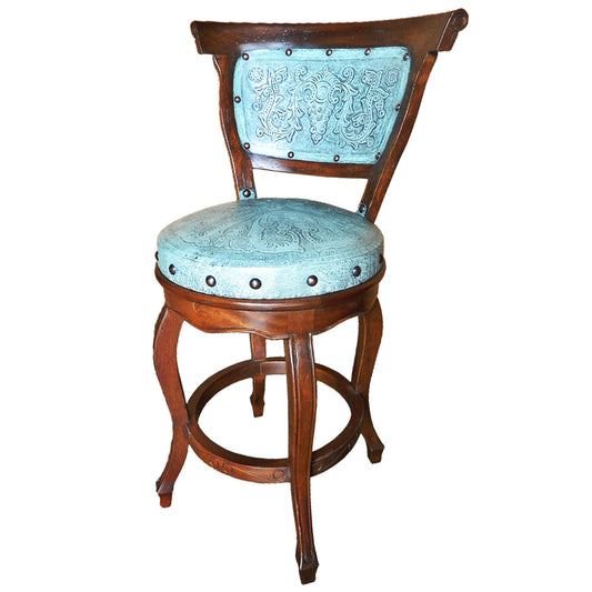 Spanish Heritage Barstool with Back - Turquoise