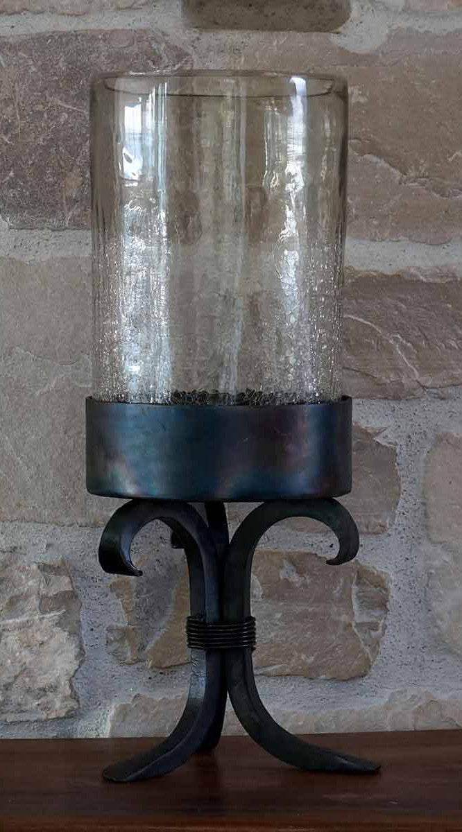 Glass Cylinder Candle Holder on Forged Iron Base - Large - OVERSTOCK