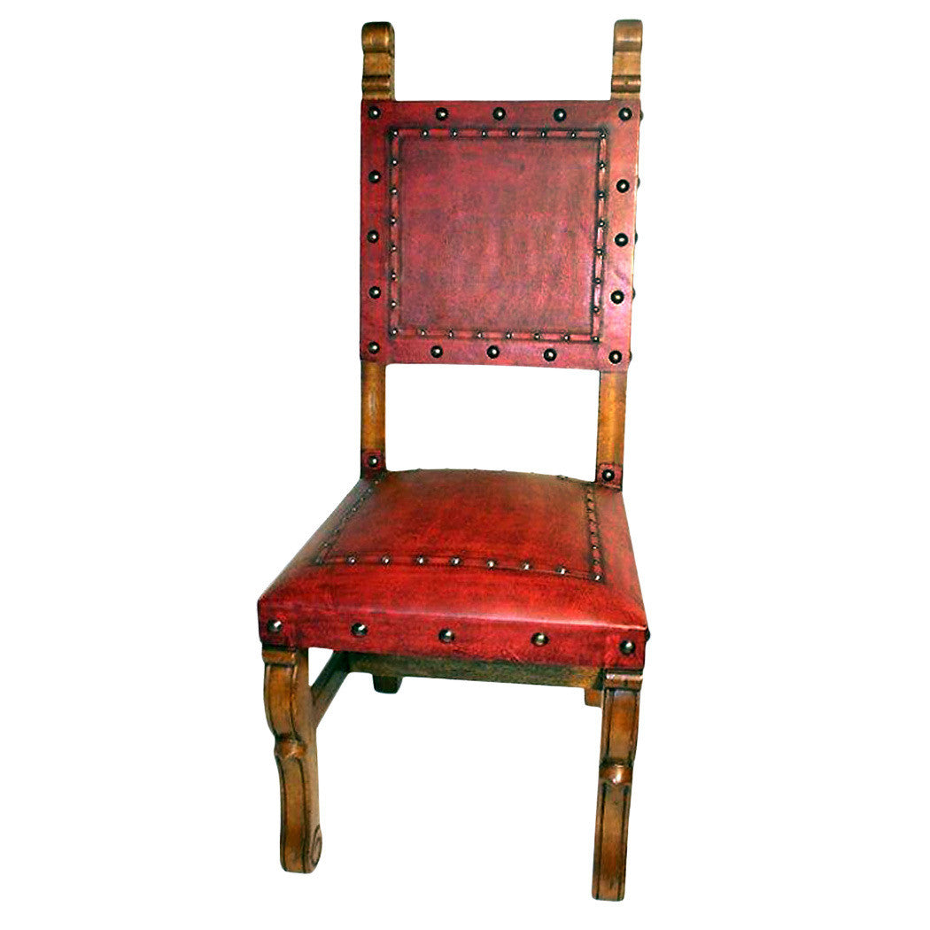 Spanish Heritage Red Chair - Plain with Nailheads - Set of 4