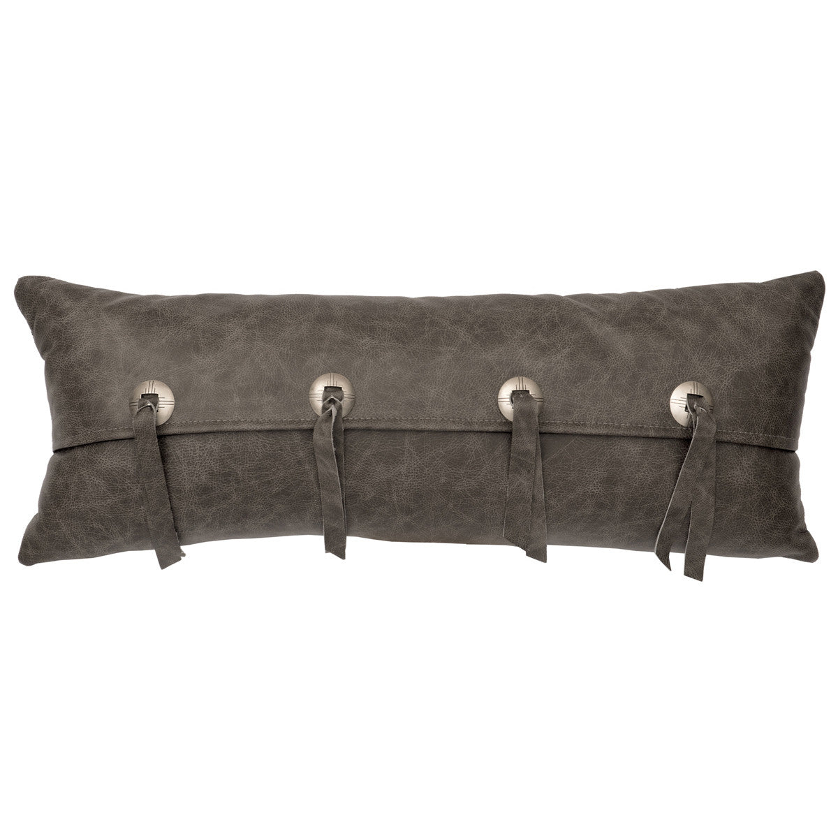Gray Leather & Conchos Leather Pillow - Leather Back | Lone Star ...