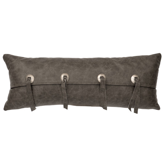 Gray Leather & Conchos Leather Pillow - Leather Back