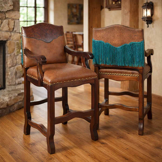 Savannah Leather Barstool with Turquoise Fringe