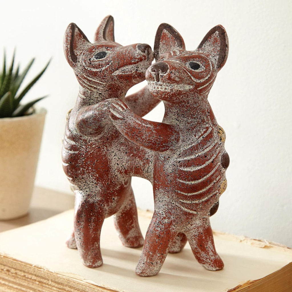 Southwest Dancing Dogs Clay Sculpture
