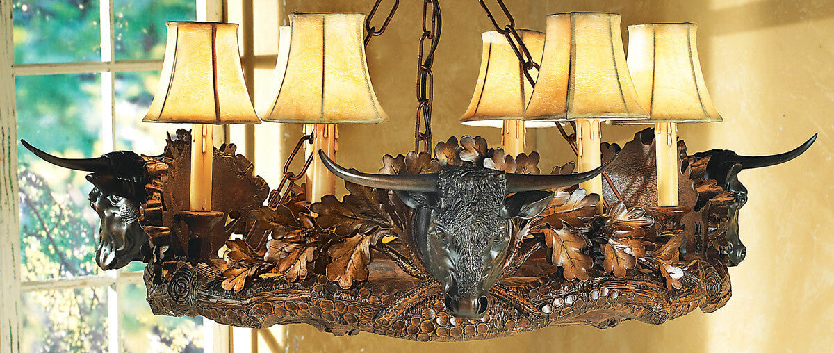 Three Longhorn Head Chandelier