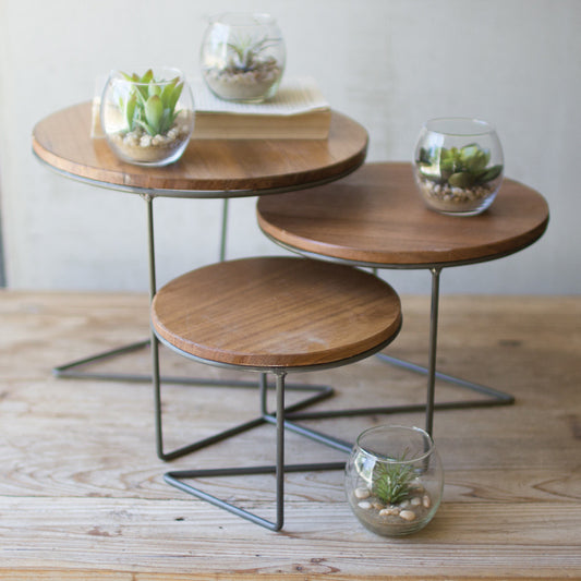 Round Wood and Wire Display Trays - Set of 3