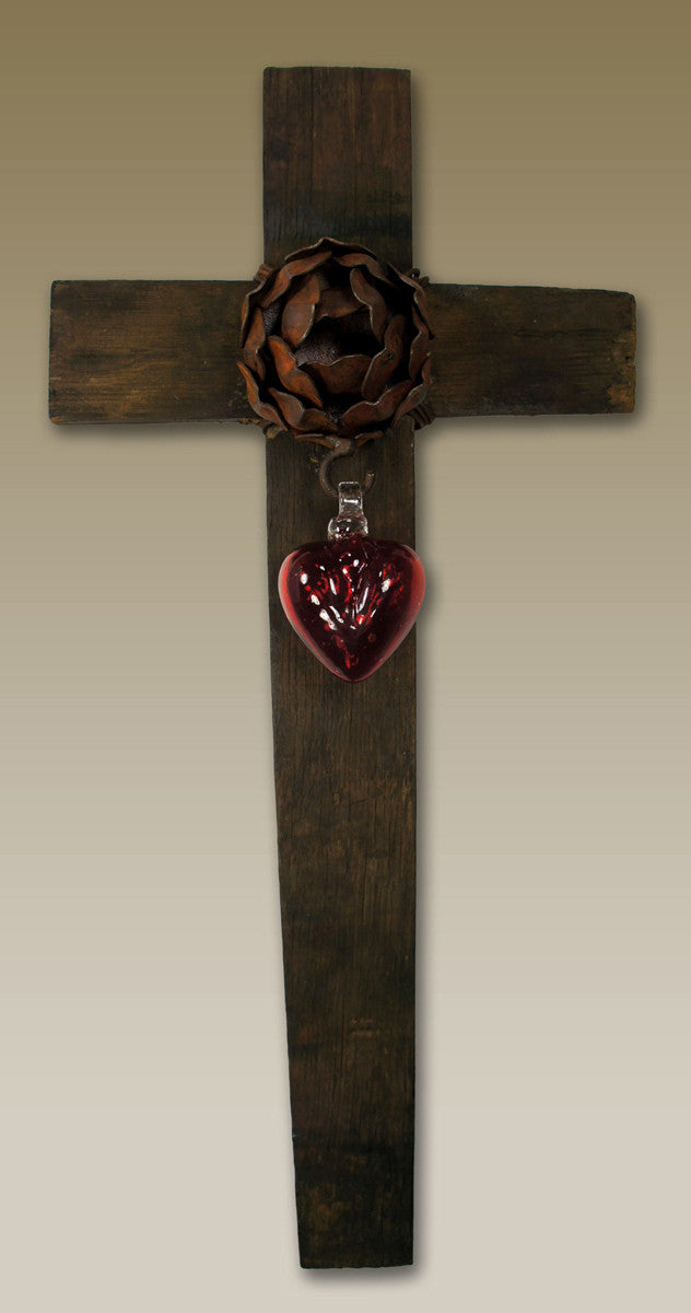 Red Glass Heart Wall Cross - Large