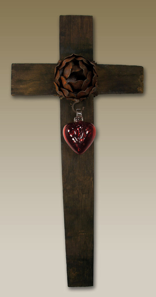Red Glass Heart Wall Cross - Large