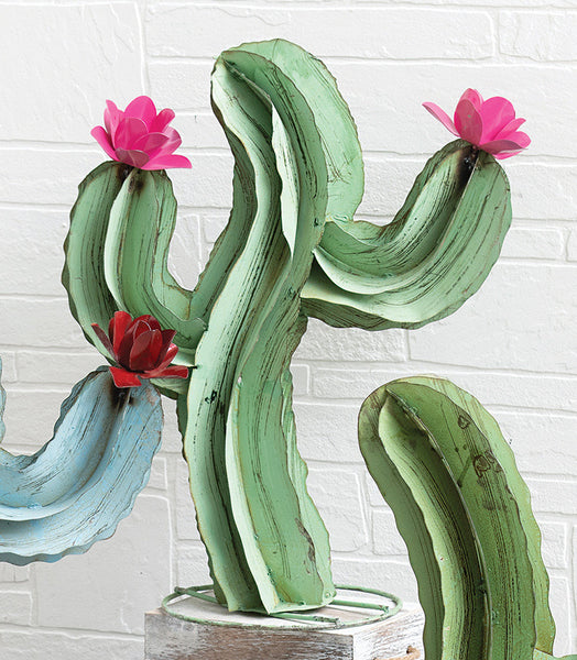 Blooming Cactus Green Metal Sculpture