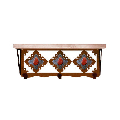 Red Jasper Stone 20 Inch Pine Hook Shelf