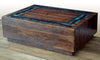 Rustic Iron & Wood Coffee Table with Glass Border