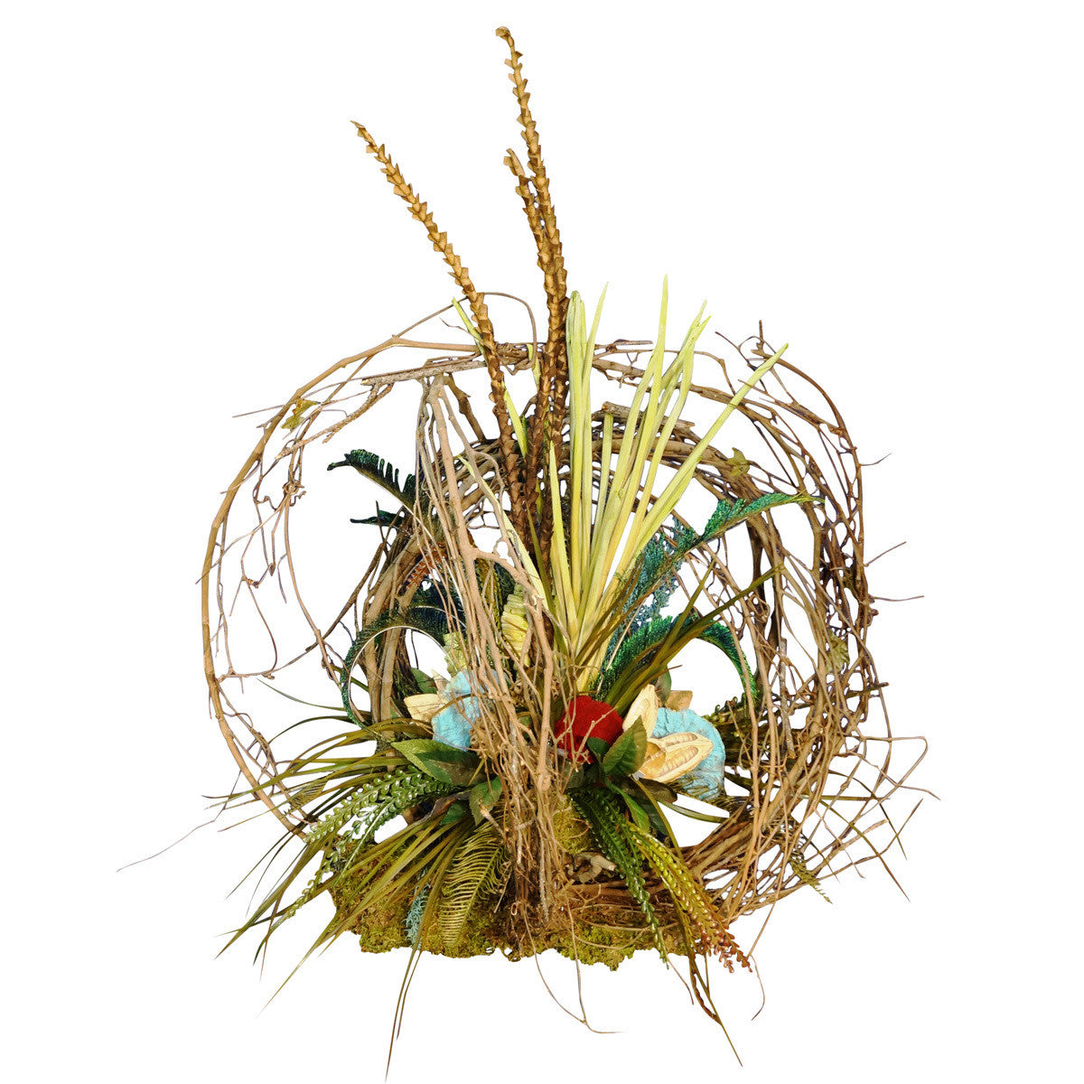 Grapevine and Pod Centerpiece with Red and Turquoise Accents