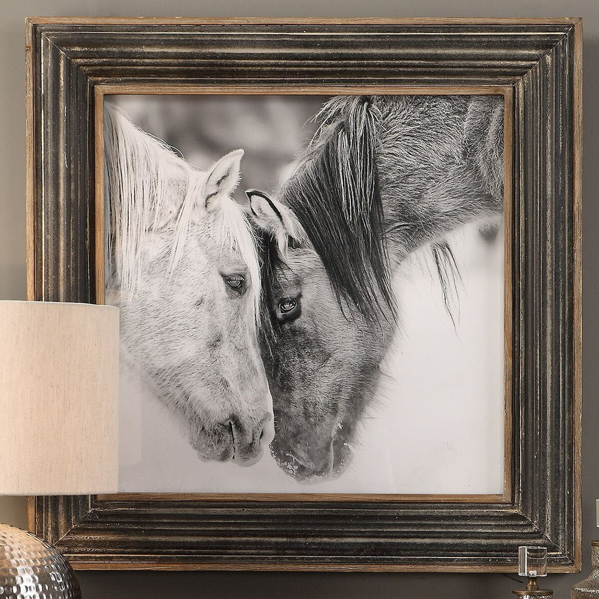 Black and White Horses Framed Print