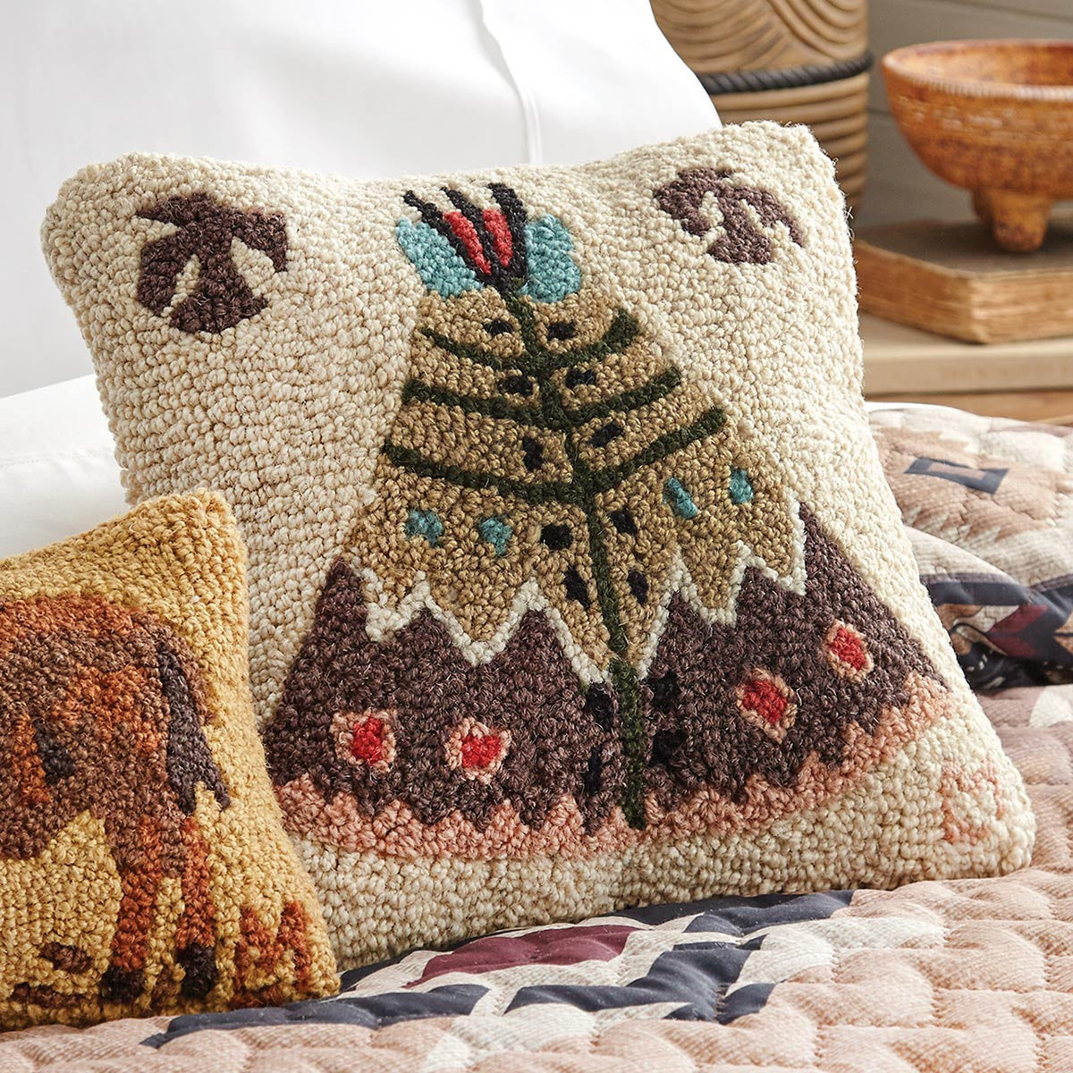 Tribal Teepee Hooked Wool Pillow
