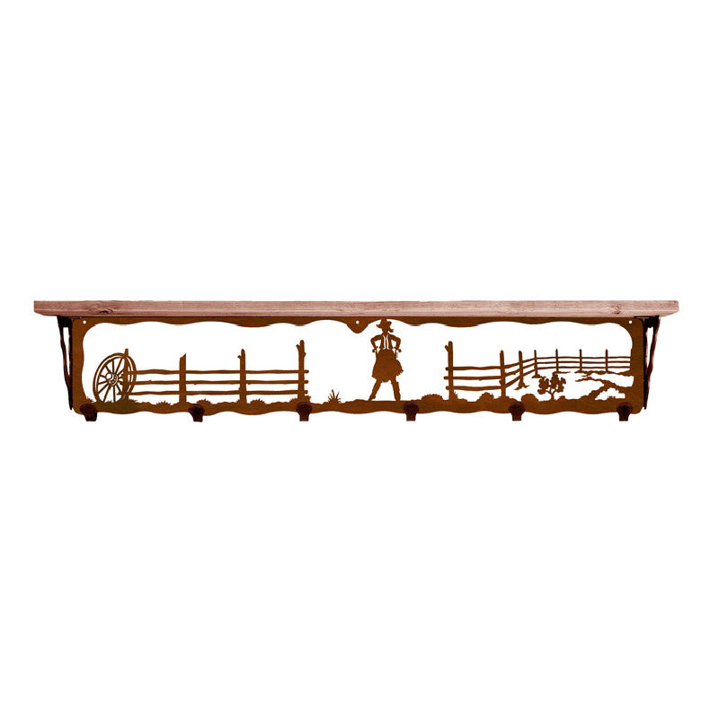 Cowgirl 42 Inch Pine Hook Shelf