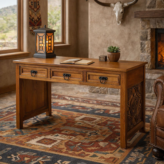 Casper Desk with Hand Carved Panels