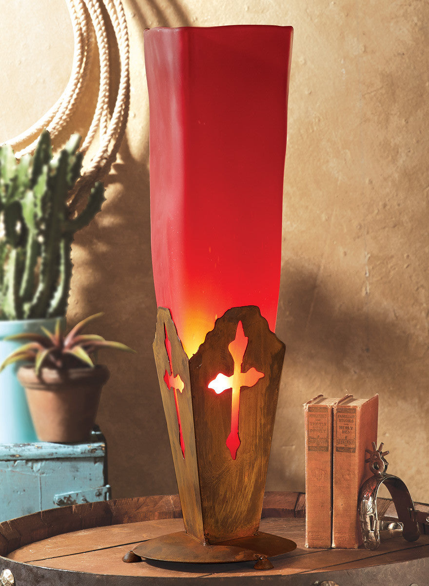 Frosted Red Glass Iron Cross Lamp