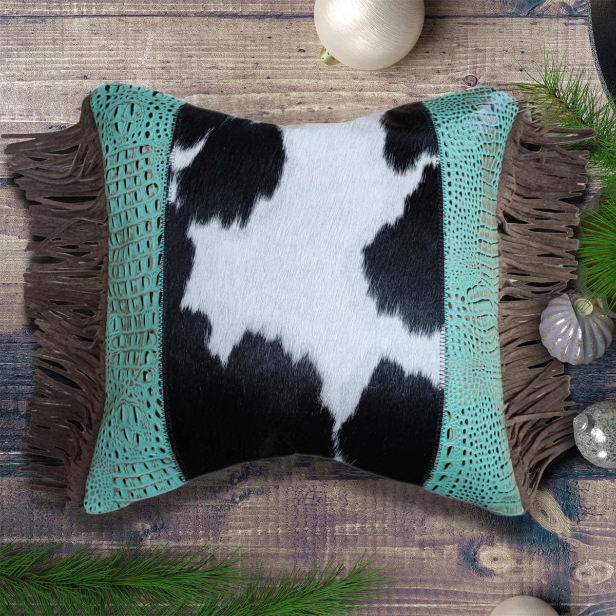 Gator Embossed Turquoise Cowhide Pillow - Small