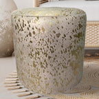Gold Splashed Cowhide Round Pouf