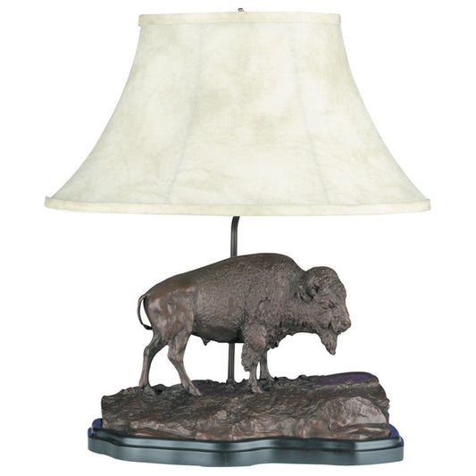 Buffalo Sculpture Table Lamp with Faux Leather Shade