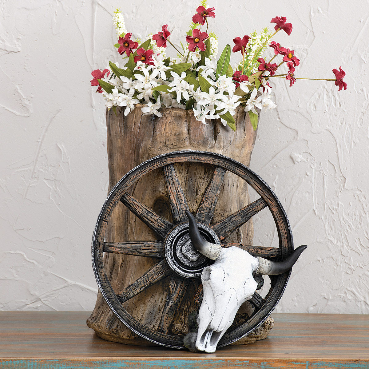 On The Trail Wagon Wheel Vase