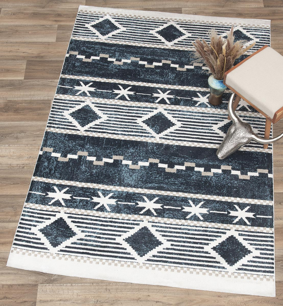 Southwest Diamonds Blue Rug - 8 x 11