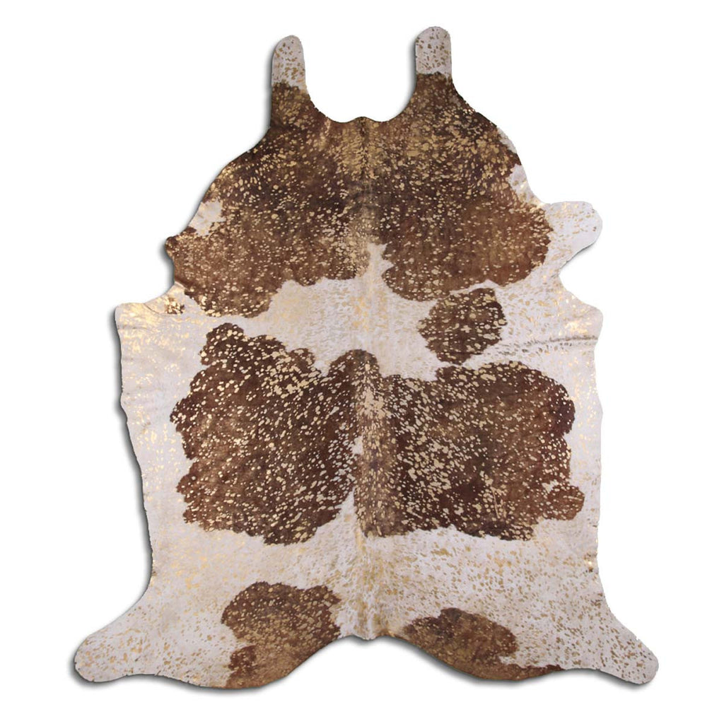 Gold Specked Brown & White Cowhide Rug - Medium