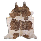 Gold Specked Brown & White Cowhide Rug - Medium